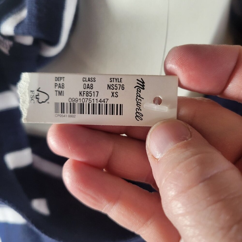 NWT Madewell Women White & Blue Striped Nautical Rugby Polo V-Neck Cotton XS Tee - Picture 6 of 7
